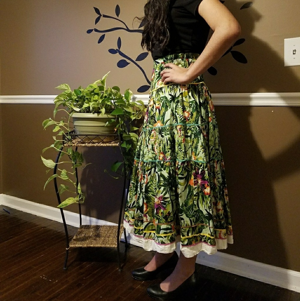 Green tropical print midi skirt (Vintage)